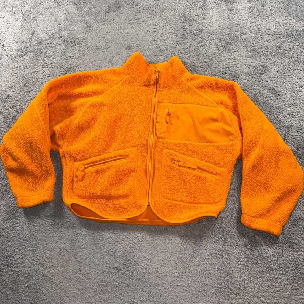 BDG Urban Outfitters Fleece Jacket Small Orange Womens Mock Neck Full Zip Sherpa